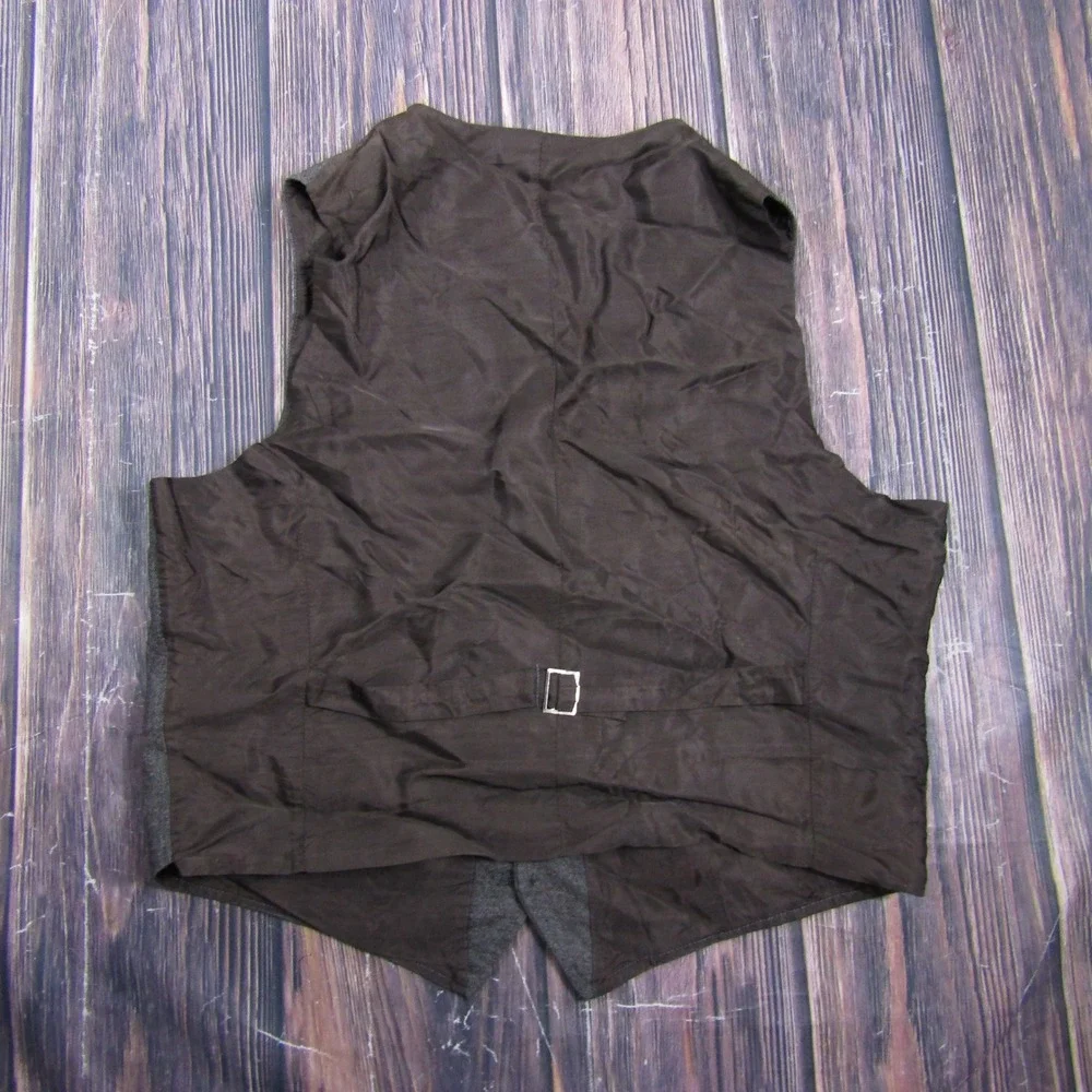 Suit Vest Men L Grey Wool Blend Adjustable Cinch Formal Waistcoat 3 Piece
